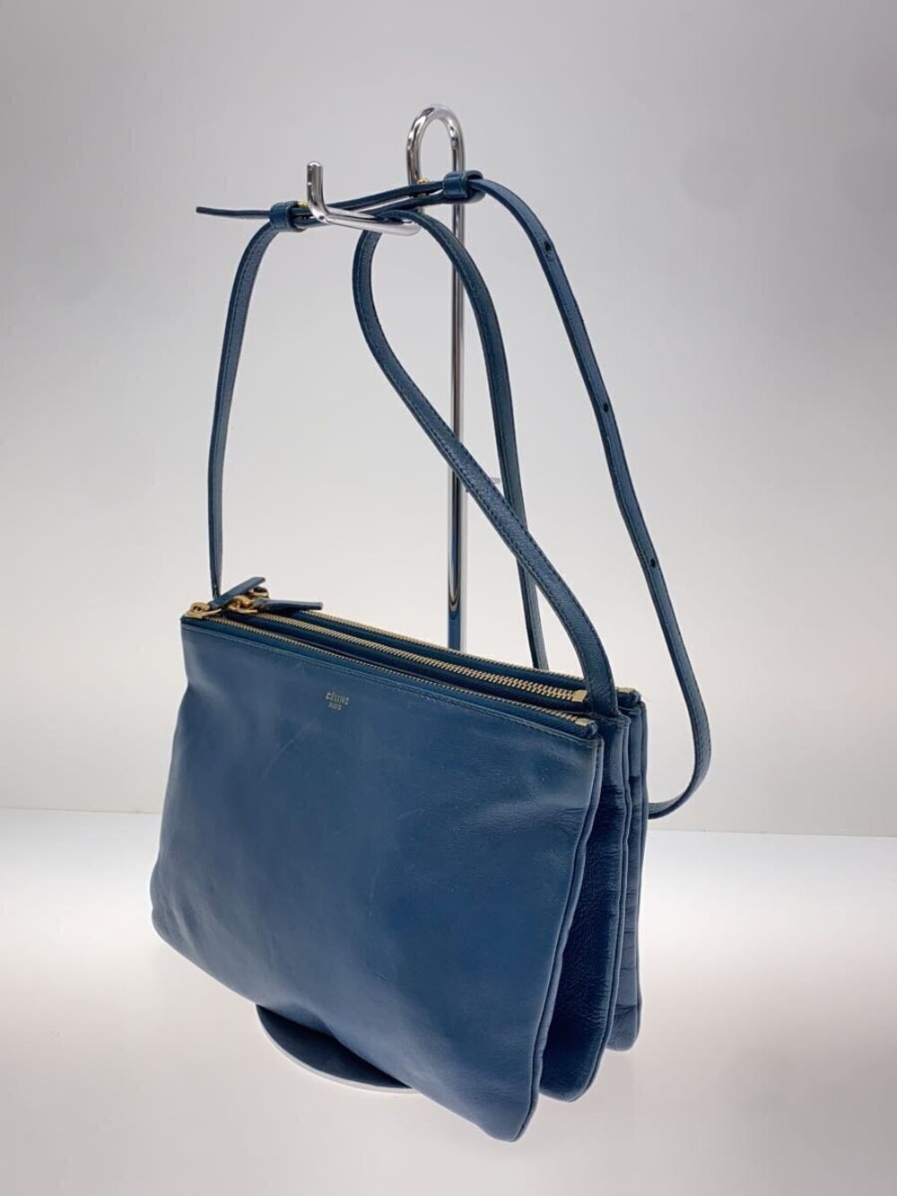 Celine compartments bag Blue three Trio Blue